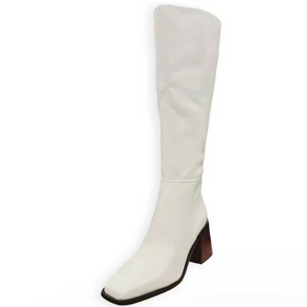 Sam Edelman White Knee-High Block Heel Boots